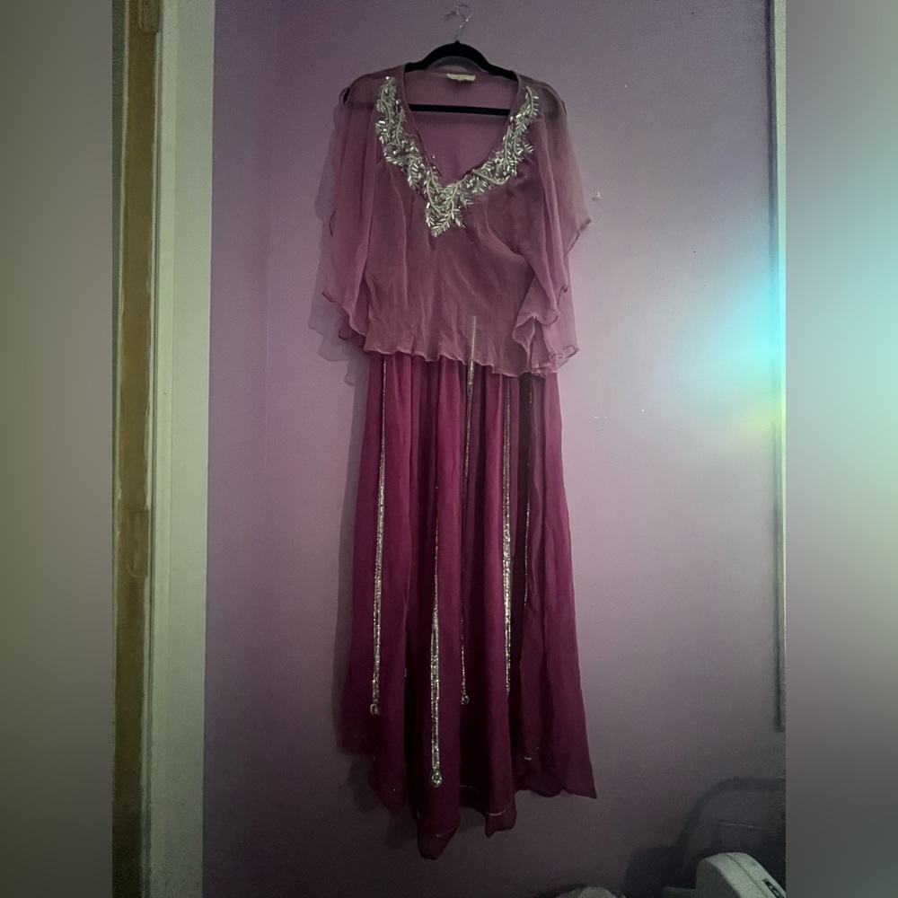 Elegant Purple Gown with Silver Embellishments